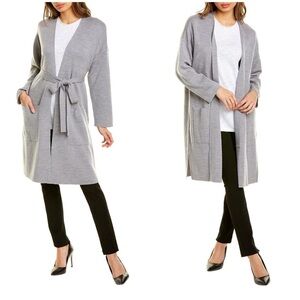 EILEEN FISHER - Heather Grey Cardigan with optional self-tie belt. XS oversized